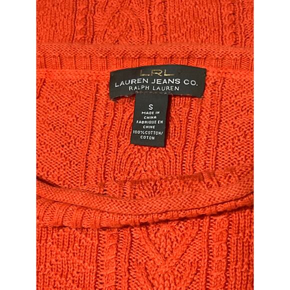 Vintage Y2K Ralph Lauren Jeans LRL Size Small Orange Cotton Cable Knit Sweater - Picture 7 of 9